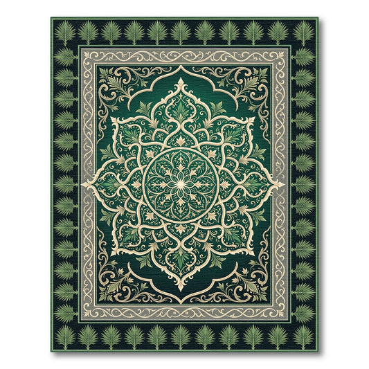 Emerald Green Floral Medallion Rectangular Rug