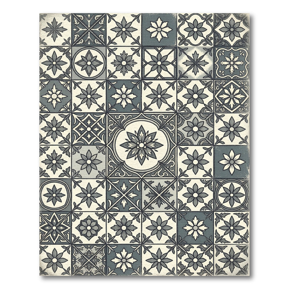 Vintage Gray Floral Medallion Tiles Rug