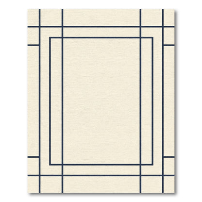 Cream and Navy Geometric Grid Rug
