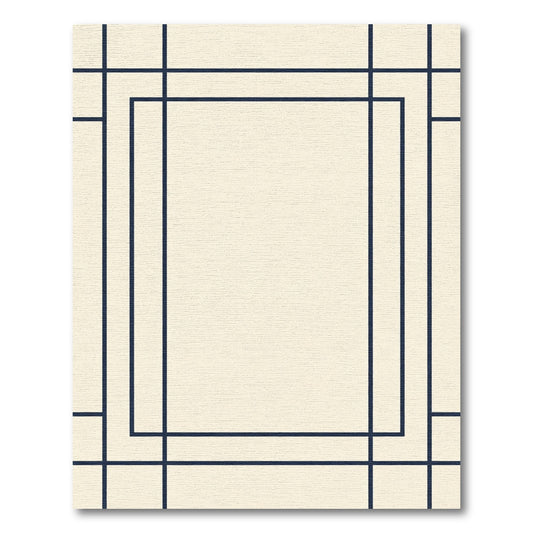 Cream and Navy Geometric Grid Rug