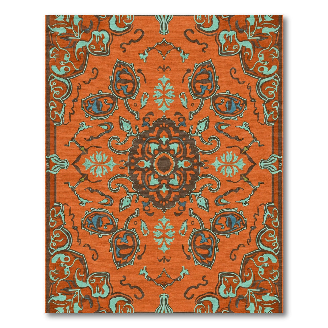 Warm Orange Medallion Floral Swirls Rug