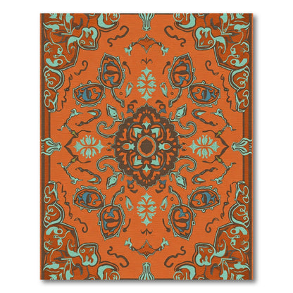Warm Orange Medallion Floral Swirls Rug