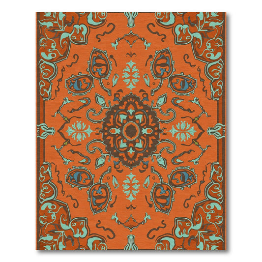 Warm Orange Medallion Floral Swirls Rug
