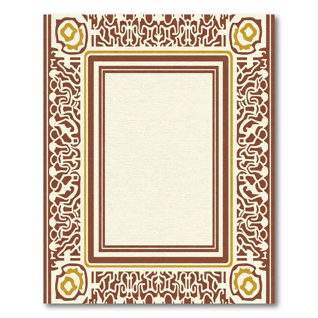 Rich Brown Golden Floral Border Rug