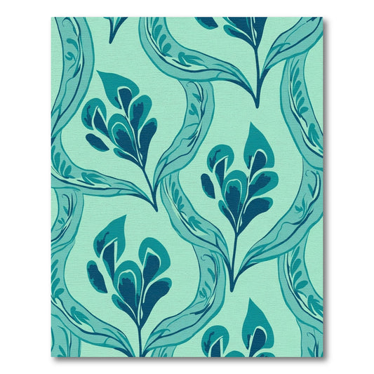 Aqua Teal Abstract Botanical Flow Rug