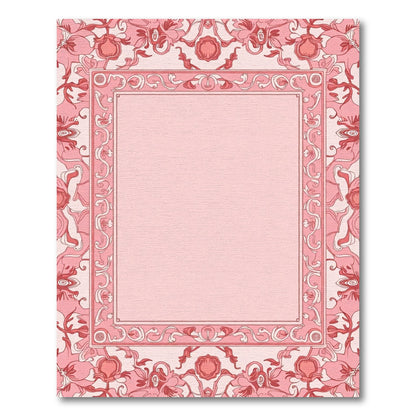 Feminine Coral Floral Scroll Square Rug