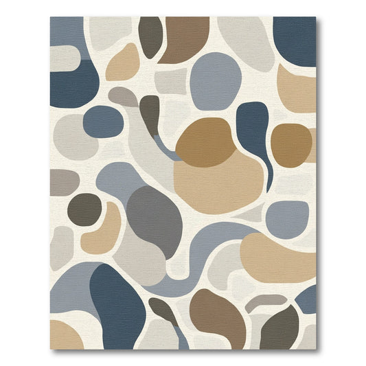 Abstract Tan Blue Gray Shapes Rug