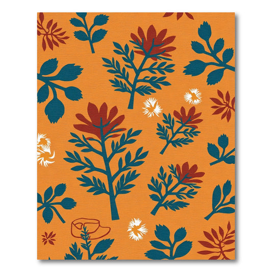 Orange Teal Floral Folk Branches Rug