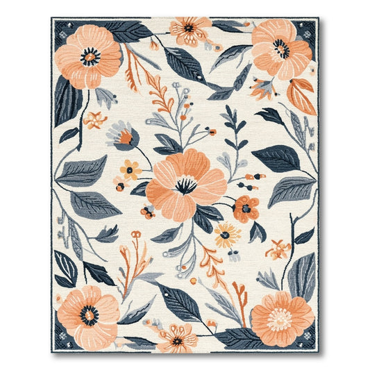 Coral Floral Beige Vintage Area Rug