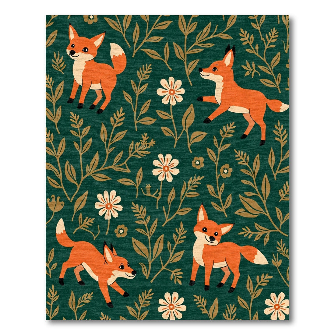Whimsical Orange Foxes Garden Pattern Rug