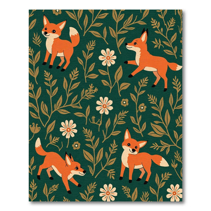 Whimsical Orange Foxes Garden Pattern Rug