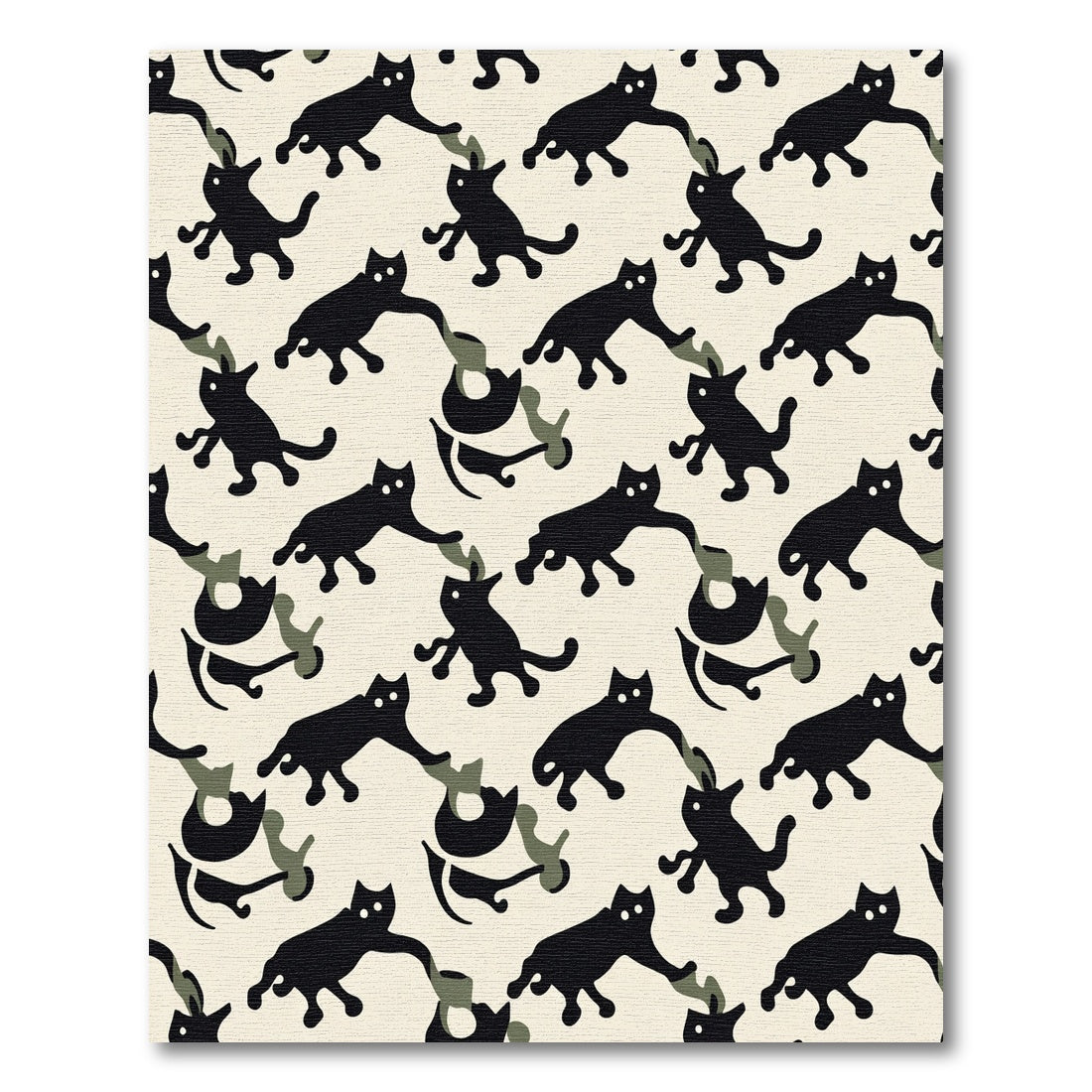 Whimsical Black Cat Camouflage Cream Rug