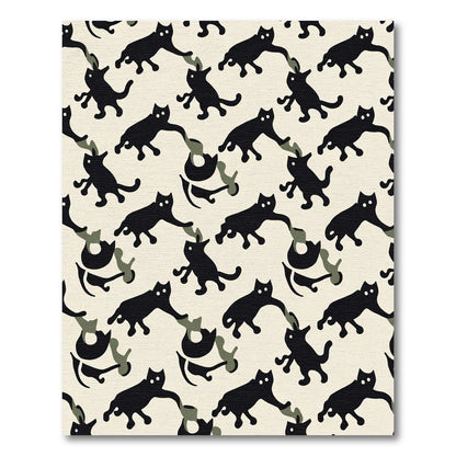 Whimsical Black Cat Camouflage Cream Rug