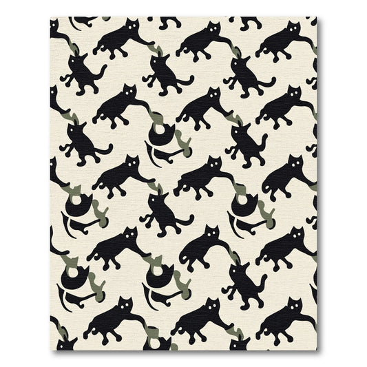 Whimsical Black Cat Camouflage Cream Rug