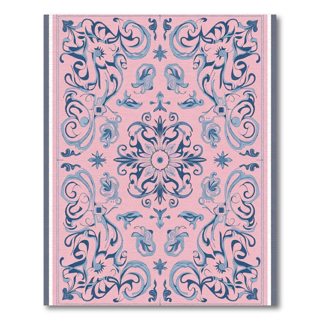 Pink Blue Floral Scroll Overlay Rug