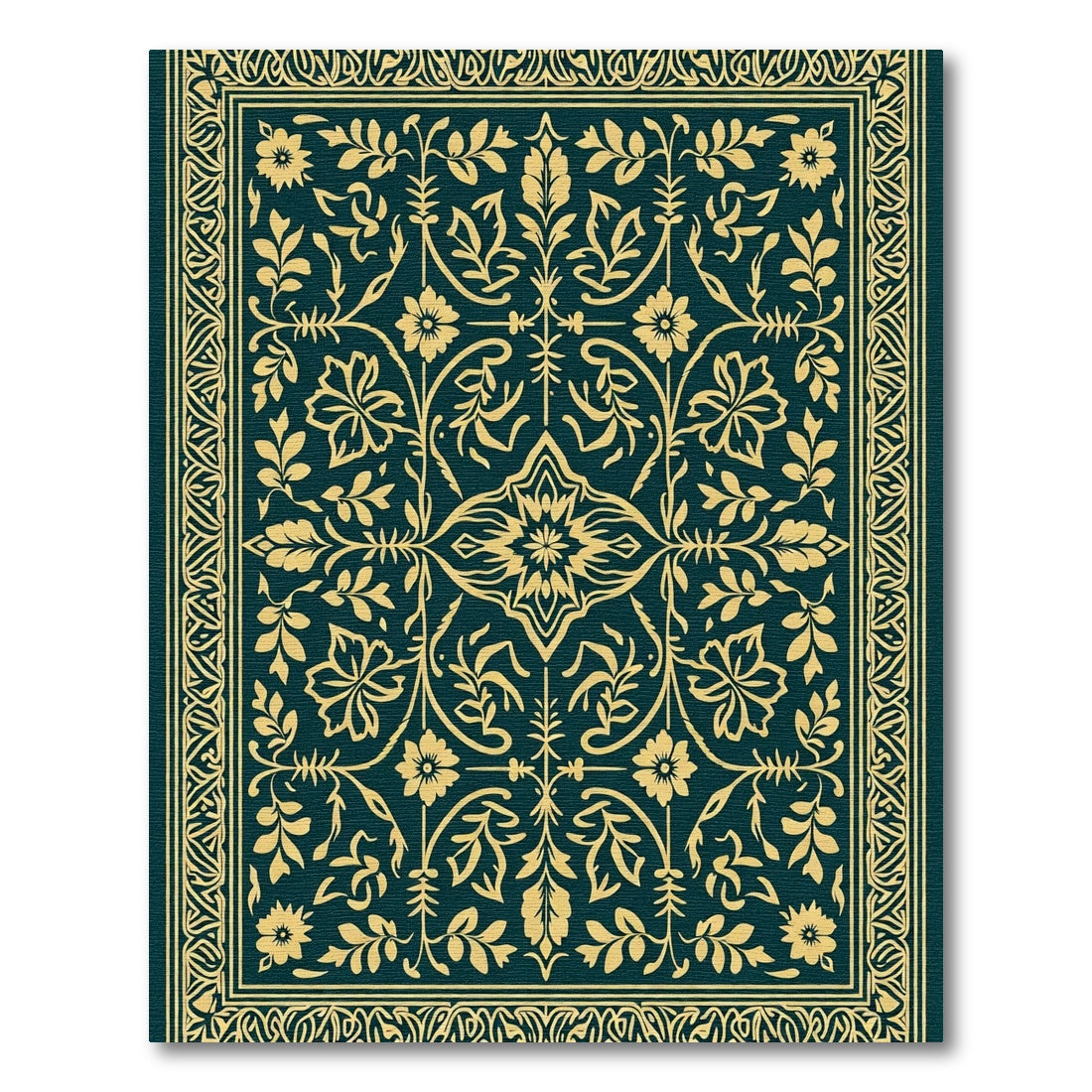 Regal Deep Teal Floral Scroll Rug