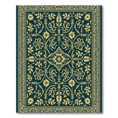 Regal Deep Teal Floral Scroll Rug