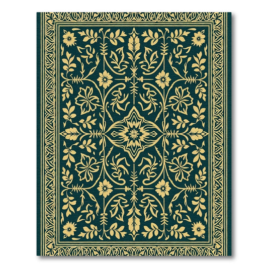 Regal Deep Teal Floral Scroll Rug