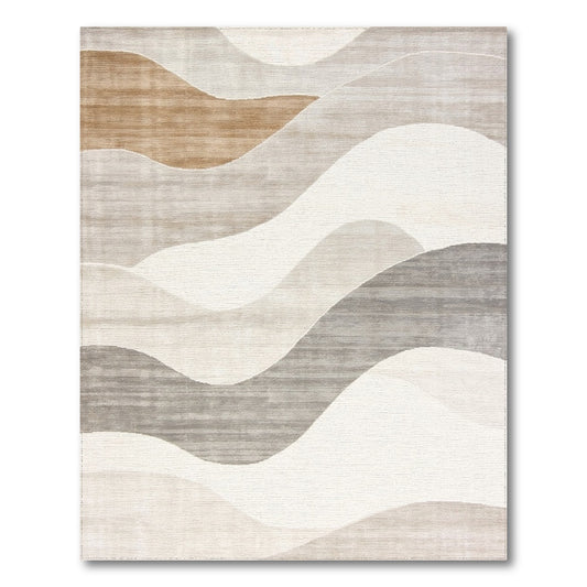 Beige and Neutral Beige Neutral Wave Abstract Area Rug