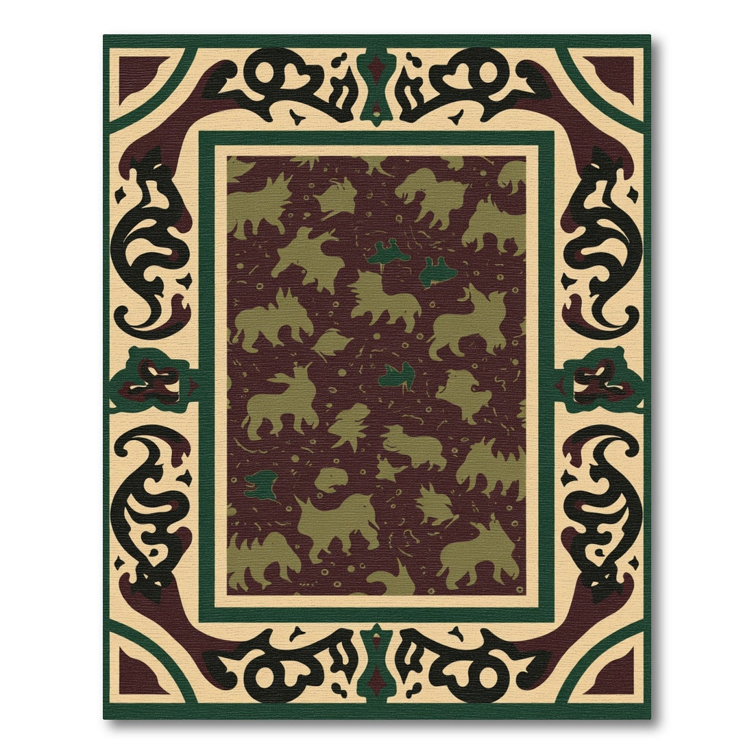 Rich Burgundy Animal Silhouettes Border Rug