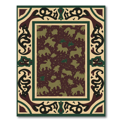 Rich Burgundy Animal Silhouettes Border Rug