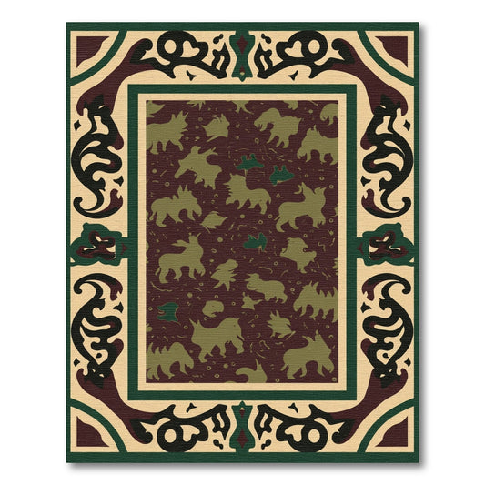 Rich Burgundy Animal Silhouettes Border Rug