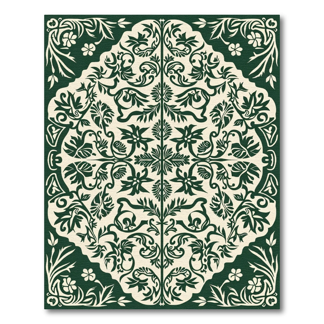 Forest Green Botanical Scrollwork Rug