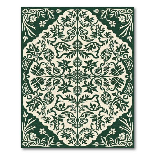Forest Green Botanical Scrollwork Rug