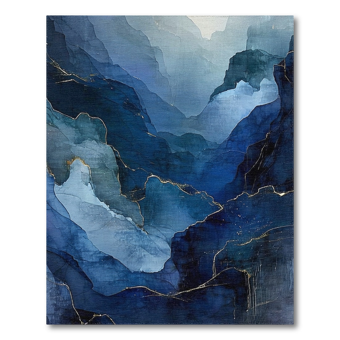 Navy Blue Layered Peaks Gold Rug