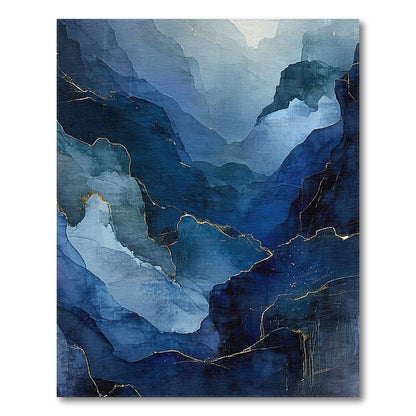 Navy Blue Layered Peaks Gold Rug