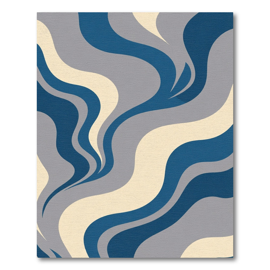 Deep Blue Cream Gray Waves Rug