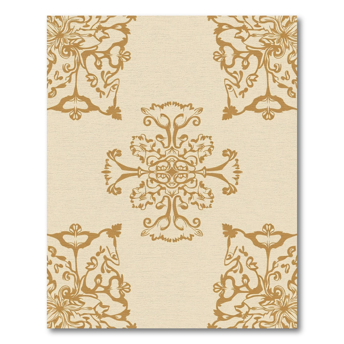 Gold Floral Ornament on Cream Rug