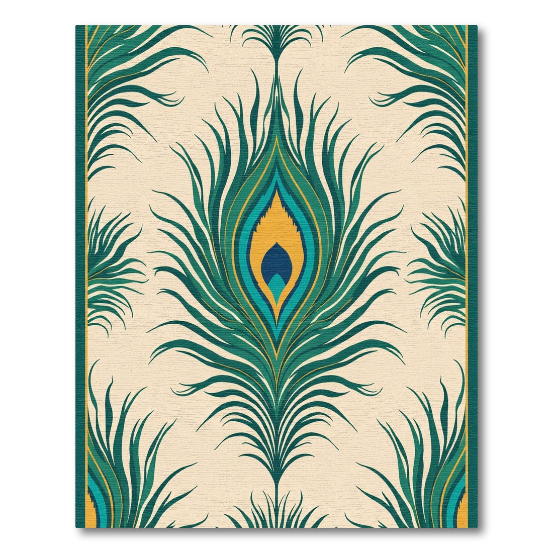 Veridian Peacock Feather Art Deco Rug