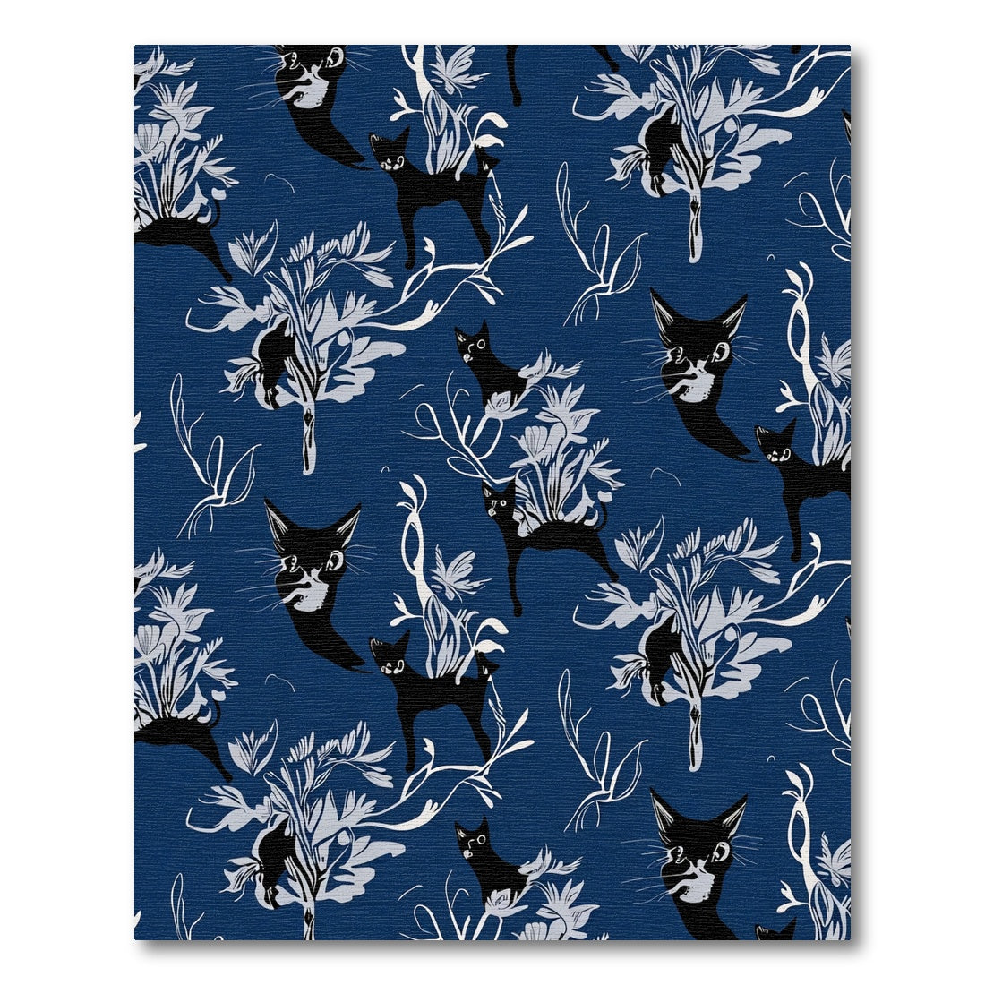 Black Cats Among Floral Sprigs Rug