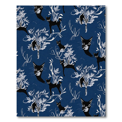 Black Cats Among Floral Sprigs Rug