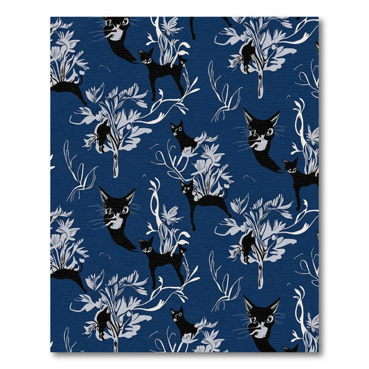 Black Cats Among Floral Sprigs Rug