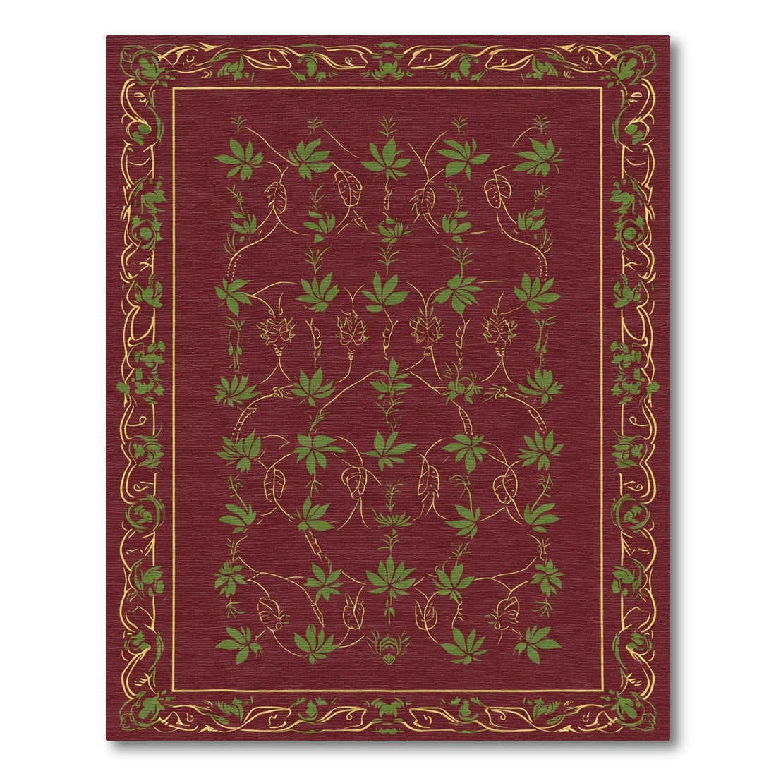 Crimson Green Vine Scroll Border Rug