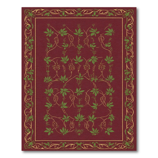 Crimson Green Vine Scroll Border Rug