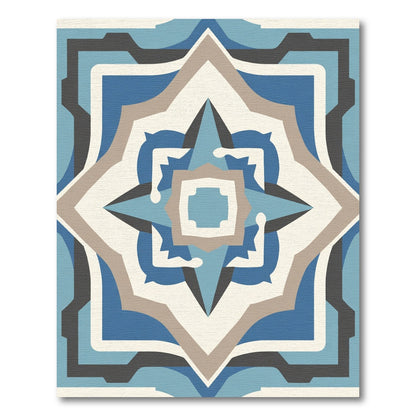 Blue Taupe Geometric Starburst Rug