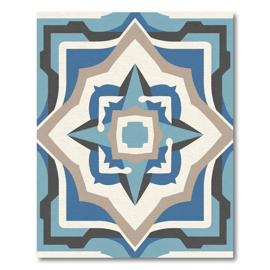 Blue Taupe Geometric Starburst Rug