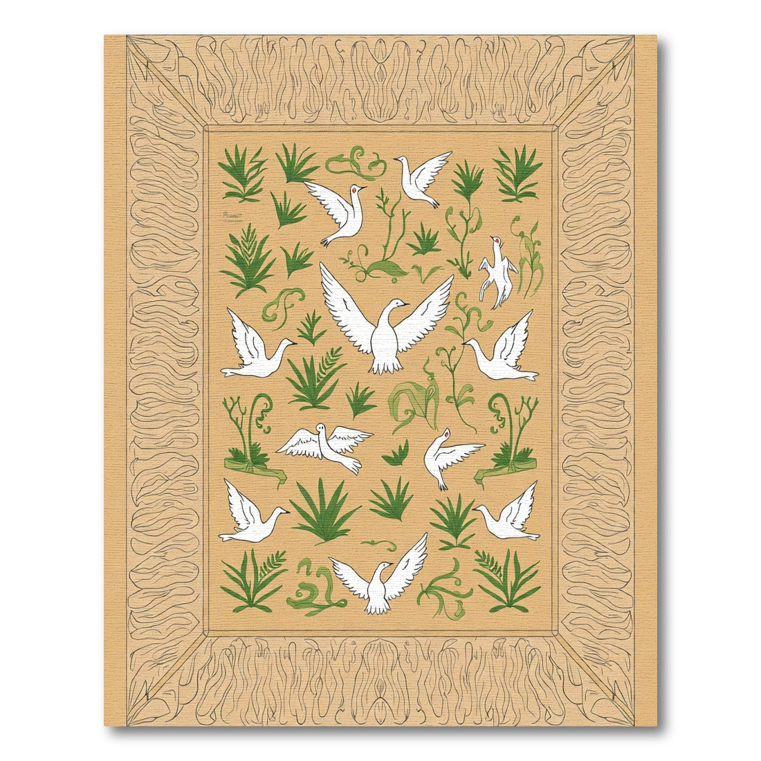 White Dove Green Foliage Border Rug