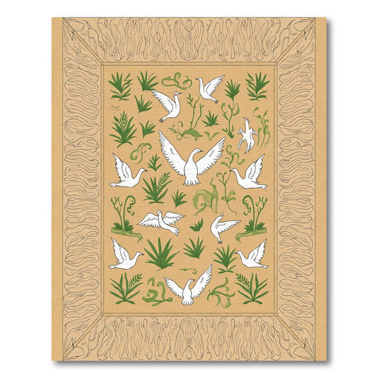 White Dove Green Foliage Border Rug