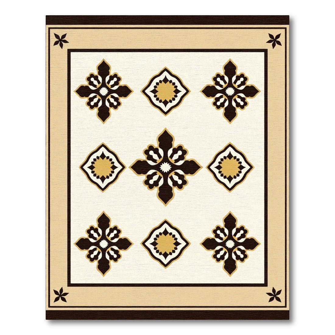 Cream Black Gold Quatrefoil Medallion Rug
