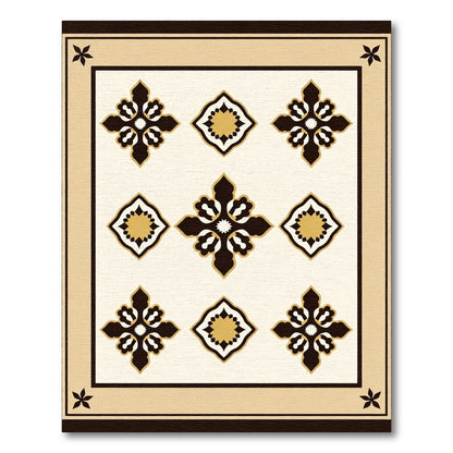 Cream Black Gold Quatrefoil Medallion Rug