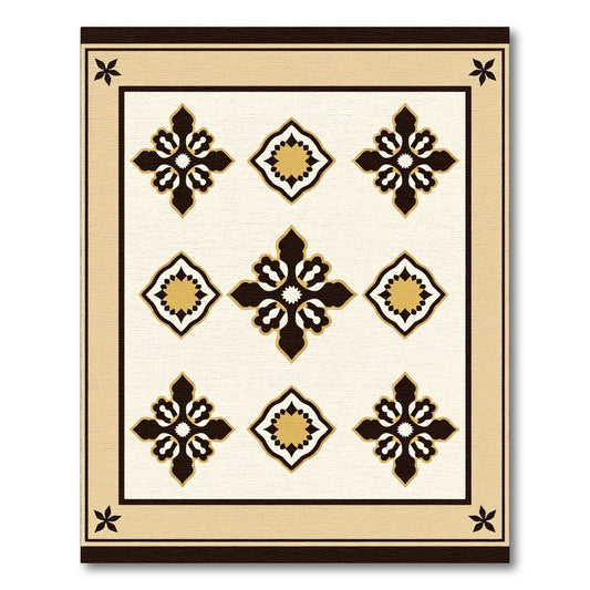 Cream Black Gold Quatrefoil Medallion Rug
