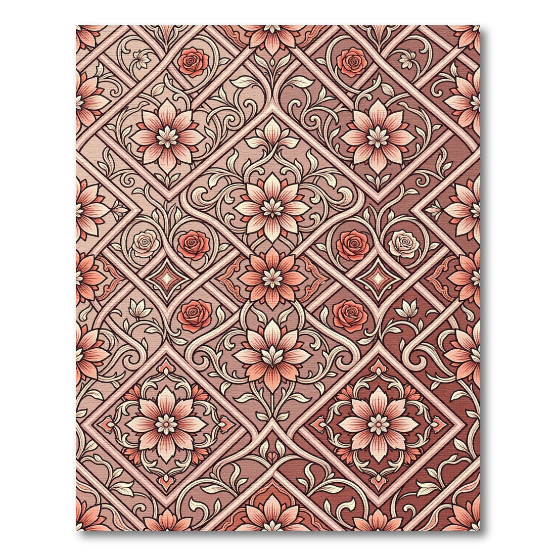Salmon Pink Floral Diamond Lattice Rug