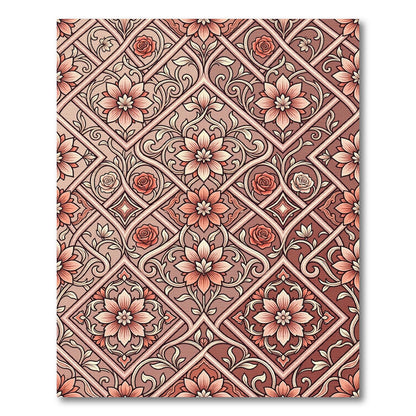 Salmon Pink Floral Diamond Lattice Rug