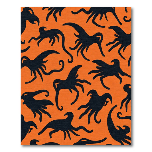 Orange Black Spooky Creature Collage Rug