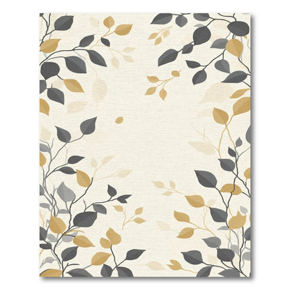 Gold Grey Leaf Branches Border Rug