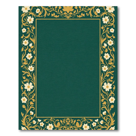 Emerald Golden Floral Scroll Border Rug